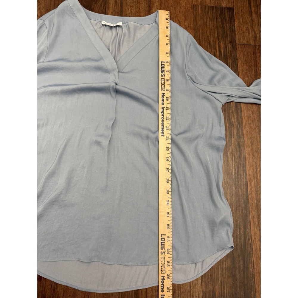 Maison D'Amelie Long Sleeve Womens Top Blouse Medium Blue Solid V Neck Tunic - Picture 5 of 6
